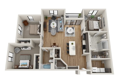 Floor plan for 3 beds, 2 baths, 1438 sqft